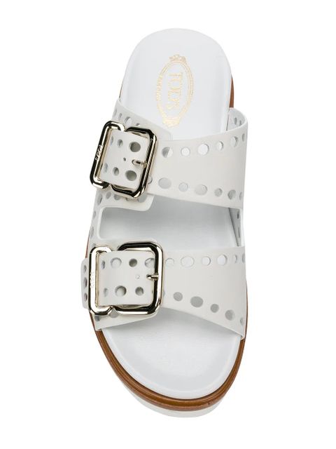 Tod's perforated buckled platform sandals - White