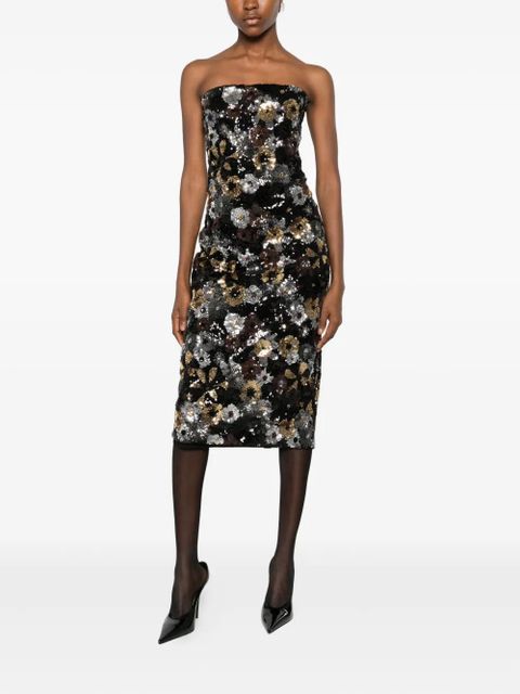 Max Mara sequin-embellished floral-print midi dress - Black