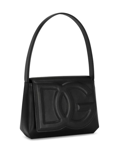 Dolce & Gabbana logo-embossed leather shoulder bag - Black