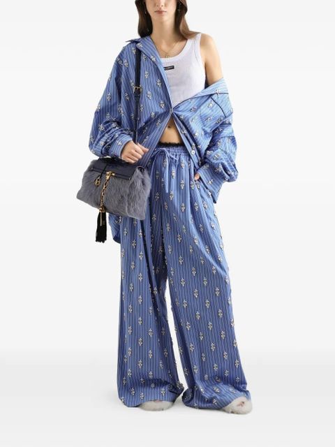 Dolce & Gabbana poplin trousers with crystal flower embroidery - Blue - zdjęcie produktu nr 2