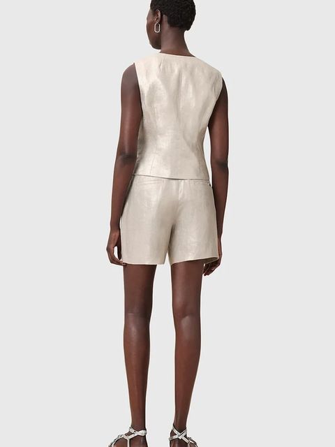 AllSaints szorty lniane AVERIE damskie kolor srebrny gładkie medium waist W069QC