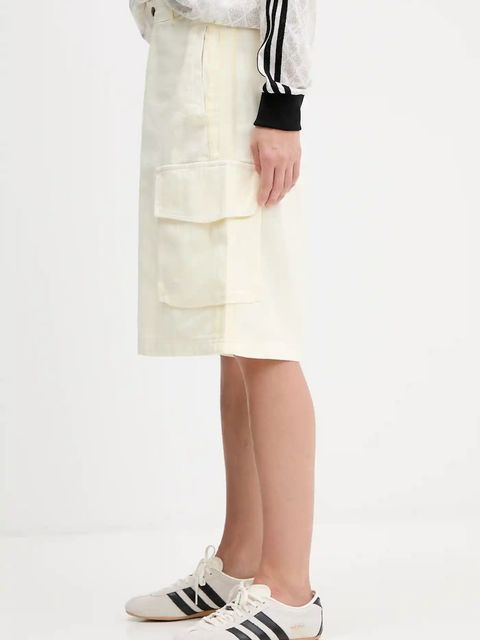 adidas Originals szorty bawełniane Cargo Jorts damskie kolor beżowy gładkie high waist JD0138