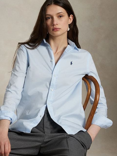 Polo Ralph Lauren koszula bawełniana damska kolor niebieski regular z kołnierzykiem klasycznym 211A92177