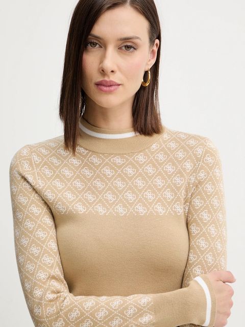 Guess sweter z dodatkiem wełny AUBREY damski kolor beżowy z półgolfem W5BR24 Z3JD2