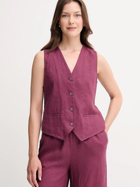 United Colors of Benetton kamizelka lniana kolor fioletowy jednorzędowa - zdjęcie produktu nr 1