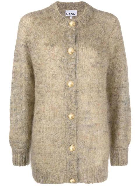 GANNI brushed-effect crew-neck cardigan - Yellow - zdjęcie produktu nr 1