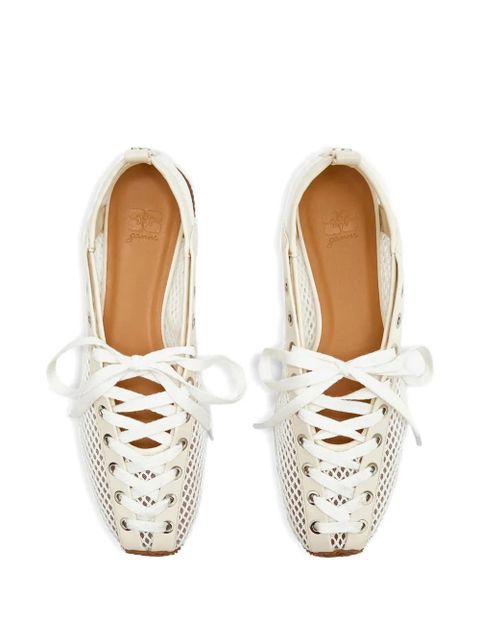 GANNI mesh lace-up ballet flats - Neutrals