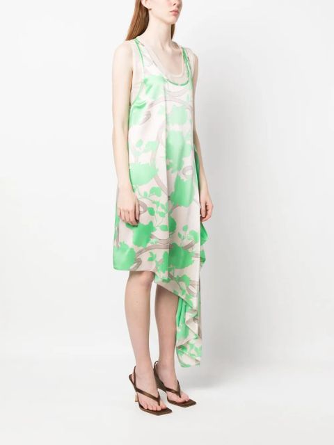 FENDI floral-motif draped silk dress - Neutrals