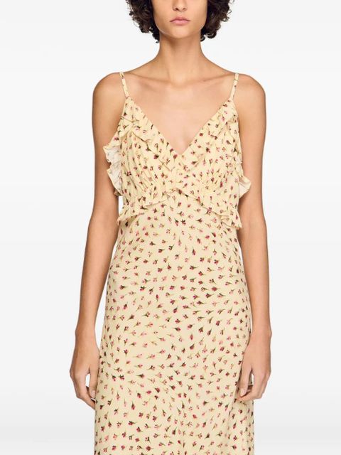 SANDRO ruffled-detail floral-print maxi dress - Neutrals