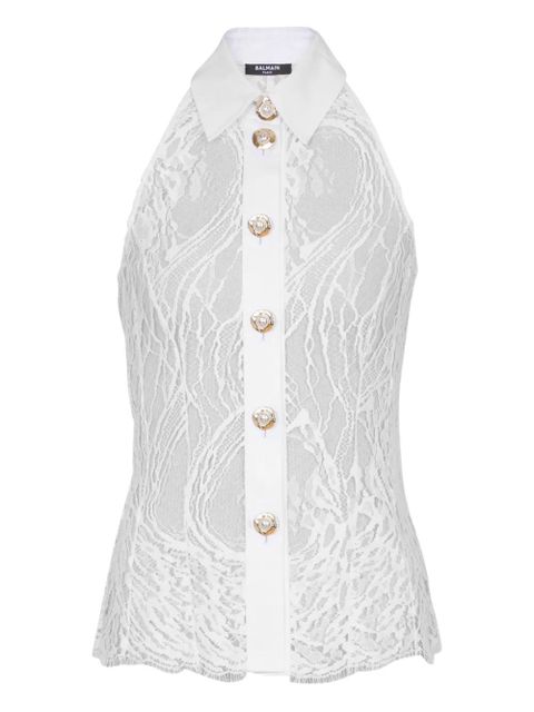 Balmain lace halterneck buttoned top - White - zdjęcie produktu nr 1