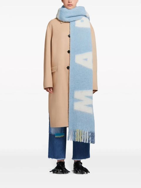 Marni intarsia-logo fringed scarf - Blue