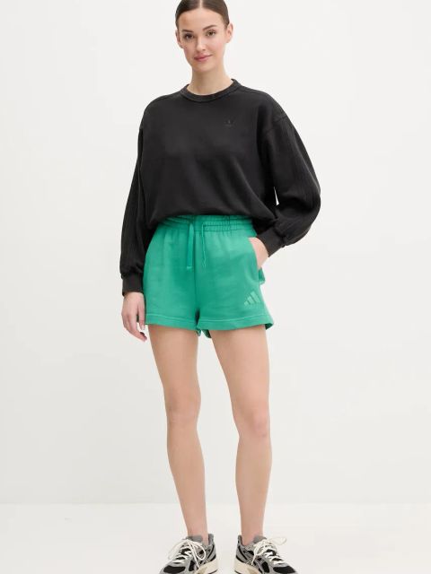 adidas szorty bawełniane ALL SZN damskie kolor zielony gładkie high waist JD4731