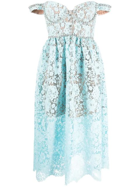 Self-Portrait corded-lace off-shoulder dress - Blue - zdjęcie produktu nr 1