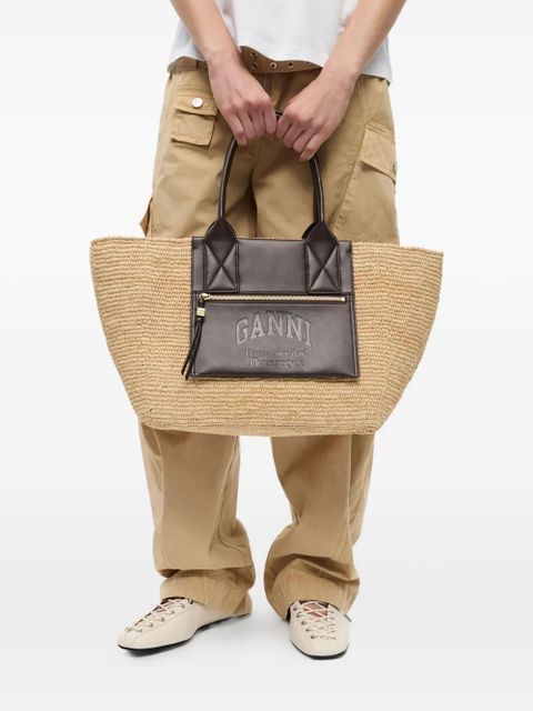 GANNI medium raffia tote bag - Neutrals