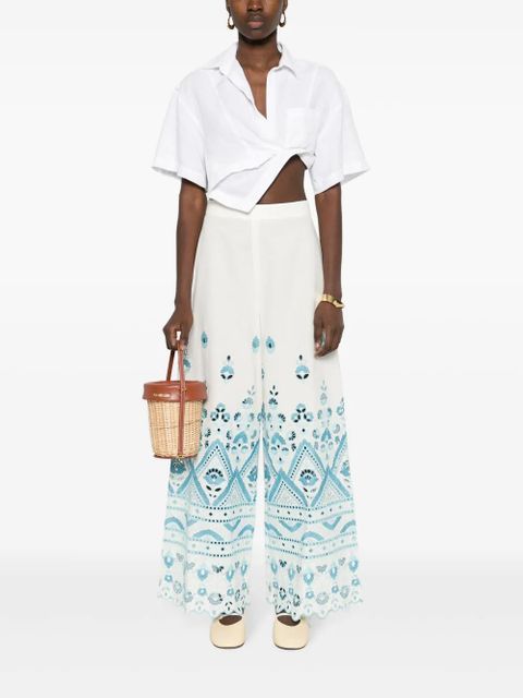 ETRO embroidered-detail cotton trousers - Neutrals
