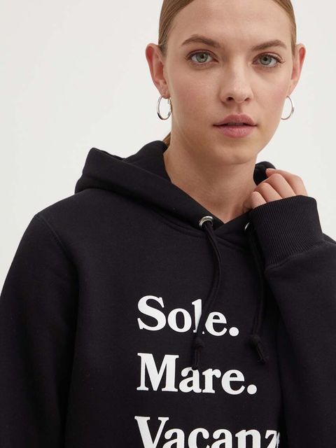 Drivemebikini bluza Sole Mare Vacanze damska kolor czarny z kapturem z nadrukiem