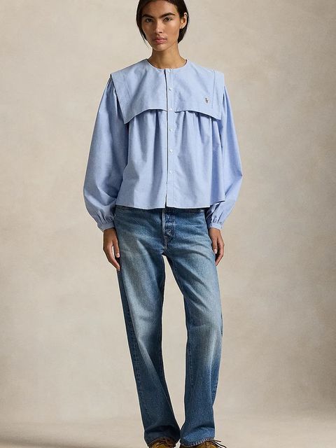 Polo Ralph Lauren koszula bawełniana damskie kolor niebieski relaxed z kołnierzykiem klasycznym 211A96165 - zdjęcie produktu nr 2