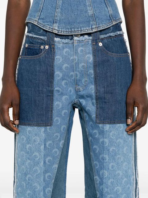 Marine Serre patchwork straight-leg jeans - Blue