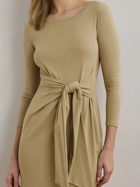 Lauren Ralph Lauren sukienka kolor beżowy midi dopasowana 200973598