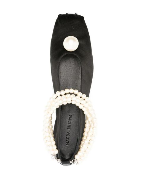 Magda Butrym pearl-embellished satin ballerina shoes - Black