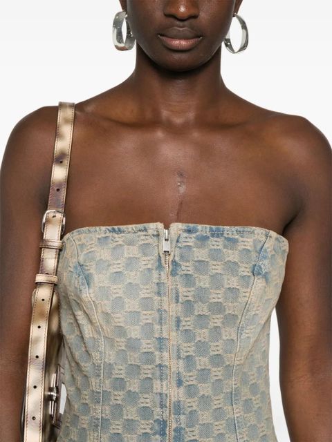 MISBHV monogram-jacquard denim mini dress - Blue