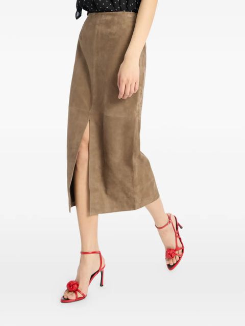 ROTATE BIRGER CHRISTENSEN slit suede midi skirt - Brown