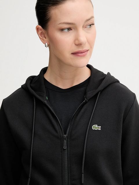 Lacoste bluza bawełniana damska kolor czarny z kapturem gładka SF5256
