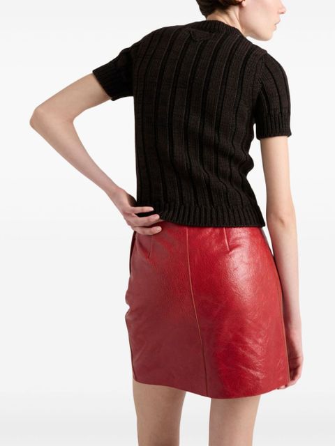 Prada cracked-effect leather mini skirt - Red - zdjęcie produktu nr 2