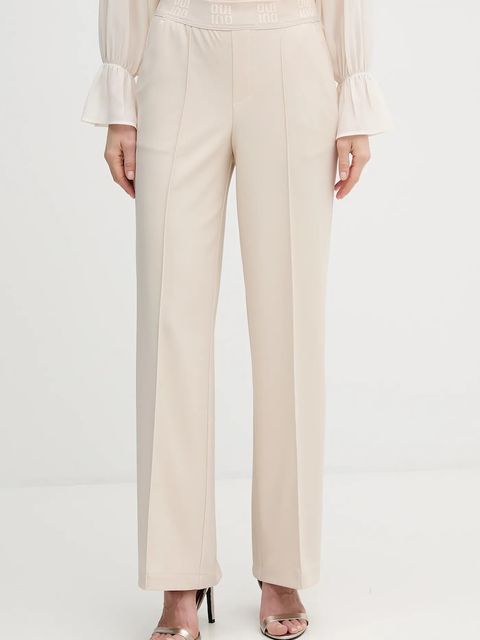 OUI spodnie damskie kolor beżowy proste high waist 91737 - zdjęcie produktu nr 1