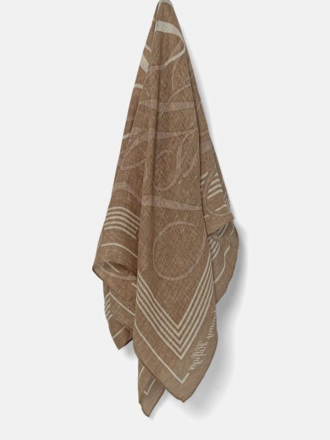 Tommy Hilfiger chusta lniana damska kolor beżowy wzorzysta AW0AW17491 - zdjęcie produktu nr 1