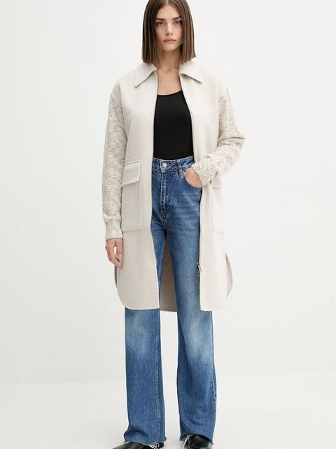 Desigual płaszcz z wełną JINU kolor beżowy 25WWEW59 - zdjęcie produktu nr 2