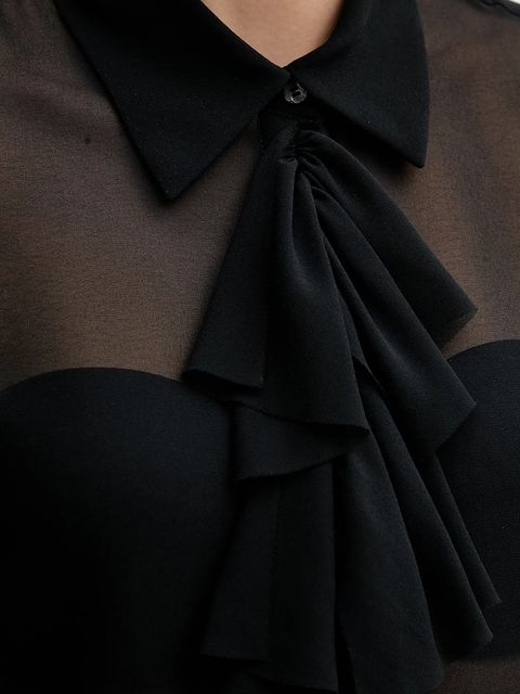 Sisley koszula damska kolor czarny regular z kołnierzykiem klasycznym 5NOXLQ09T