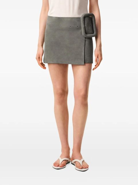 AMI Paris big buckle belted mini skirt - Grey