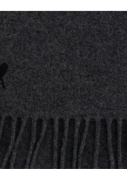 AMI Paris logo-embroidered fringed scarf - Grey