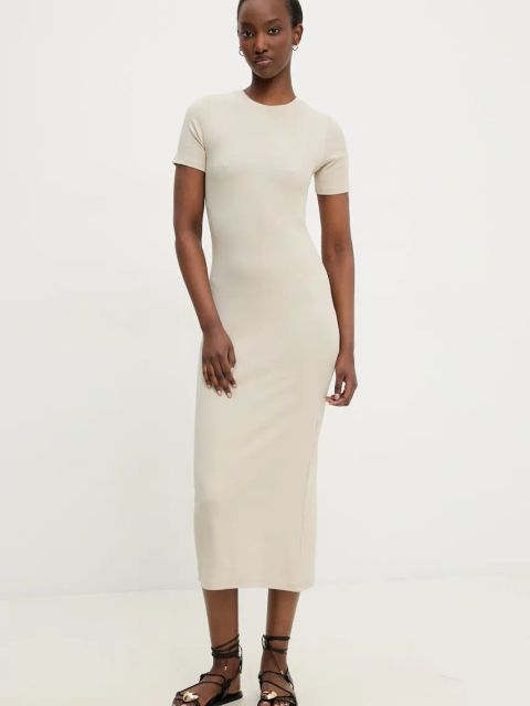 Answear.LAB sukienka kolor szary midi dopasowana