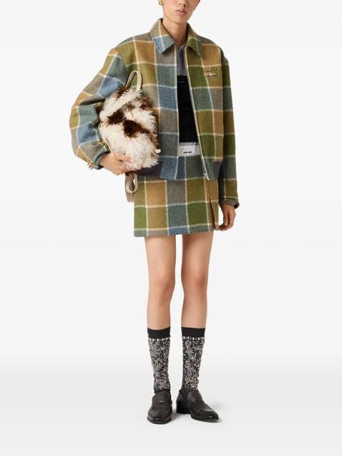 Miu Miu checked embroidered-logo jacket - Brown - zdjęcie produktu nr 2