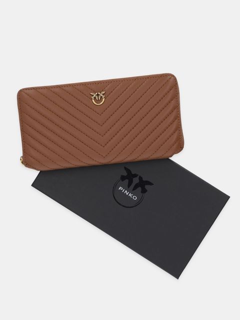 Pinko portfel skórzany damski kolor brązowy