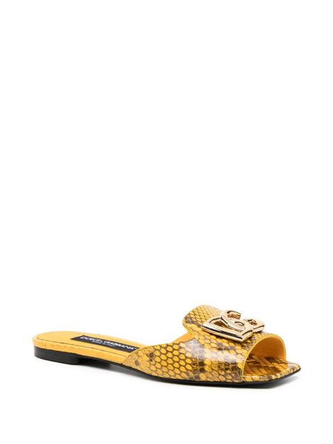 Dolce & Gabbana logo-plaque snakeskin slides - Yellow