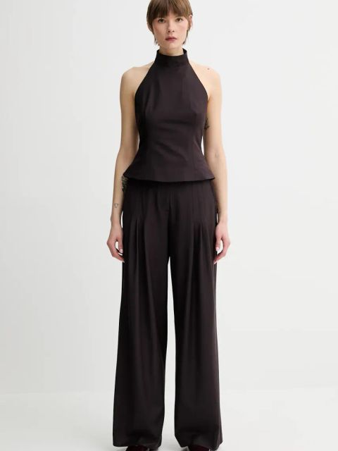 Remain bluzka z domieszką wełny damska kolor brązowy gładka 502597578