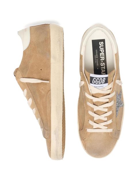 Golden Goose Super-Star in tobacco suede with silver glitter star sneakers - Neutrals