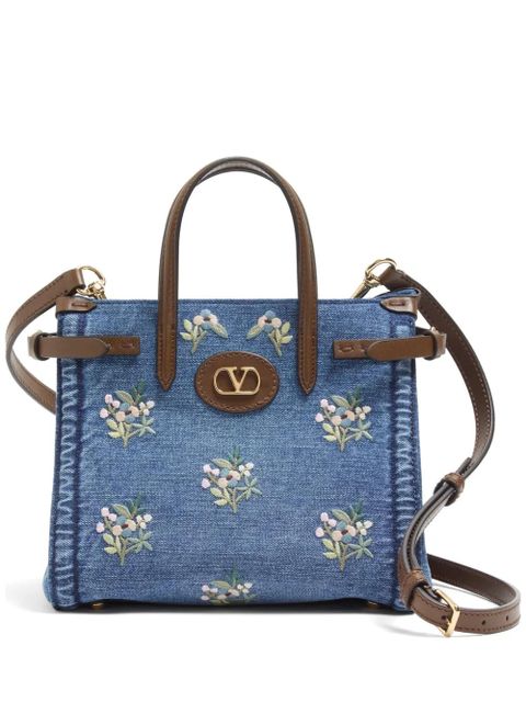 Valentino Garavani Antibes small embroidered denim shopping bag - Blue - zdjęcie produktu nr 1