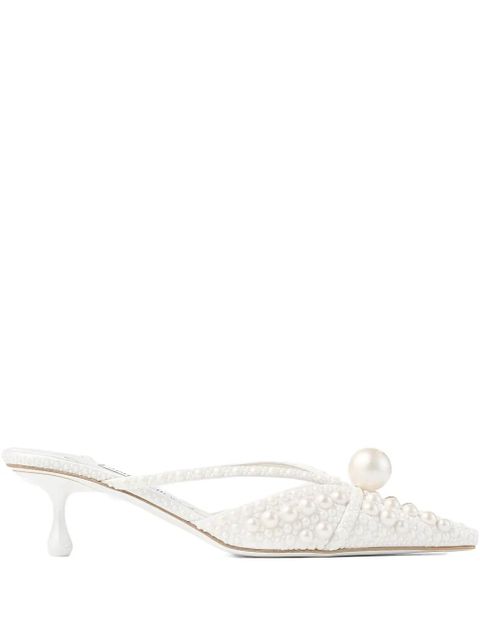Jimmy Choo 50mm Sana pearl-embellished pointed-toe mules - White - zdjęcie produktu nr 1