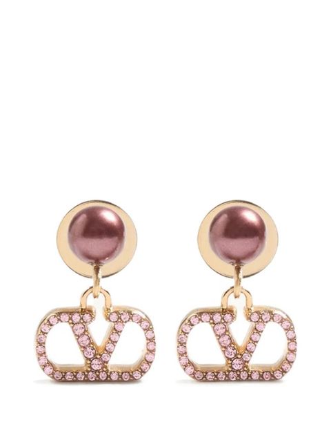 Valentino Garavani VLogo Signature earrings in metal, pearl and Swarovski® crystals - Gold - zdjęcie produktu nr 1