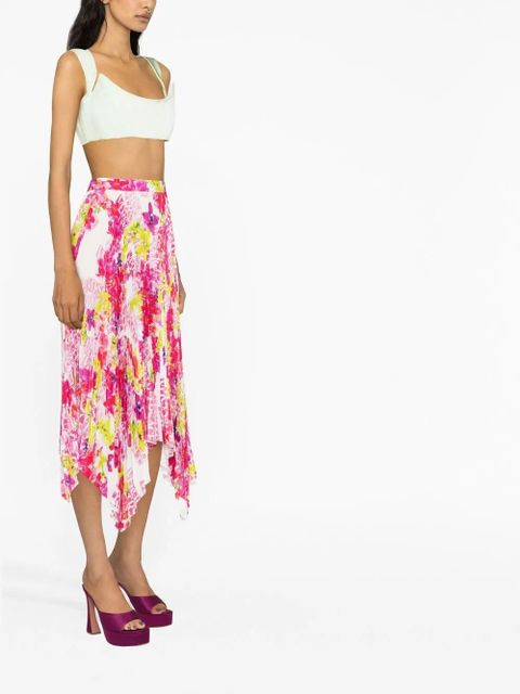 Versace floral-print pleated skirt - White