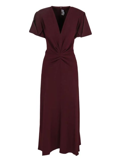 Victoria Beckham V-neck pleated midi dress - Red - zdjęcie produktu nr 1