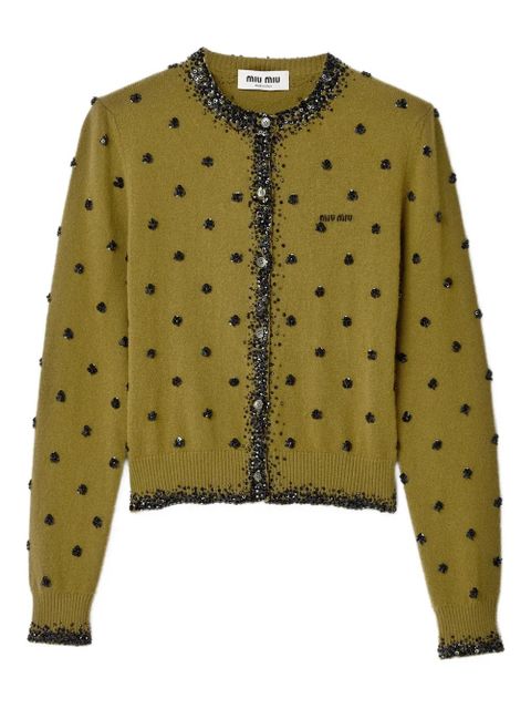 Miu Miu embroidered-details cardigan - Green - zdjęcie produktu nr 1