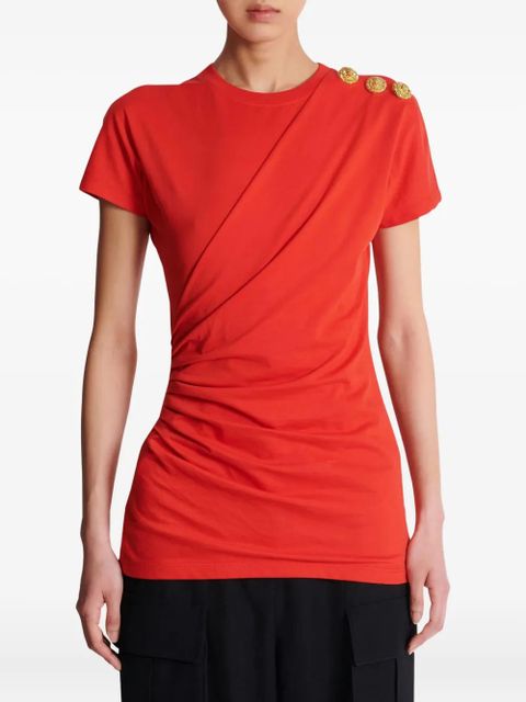 Balmain draped lion-head button T-shirt - Red