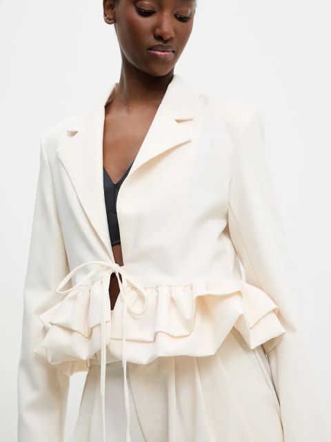 Answear.LAB marynarka kolor beżowy niezapinana gładka