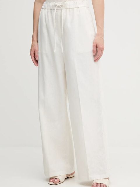 Calvin Klein spodnie lniane damskie kolor beżowy szerokie high waist LV044B676G - zdjęcie produktu nr 1