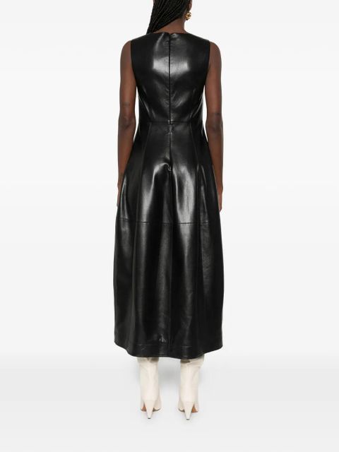 Nanushka crew-neck fluted-hem midi dress - Black